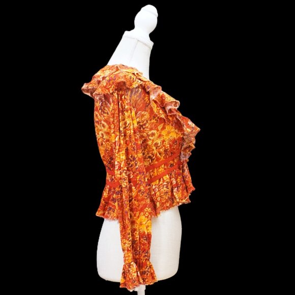 Free People Red Floral Cherry Combo Boho Cardigan Cropped Women’s Small - Picture 3 of 11